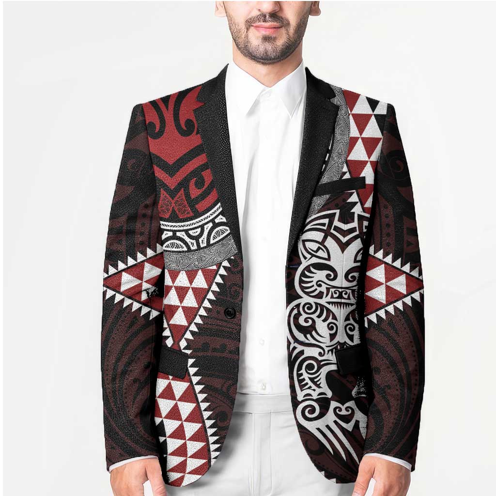 Red Aotearoa Niho Taniwha Blazer Maori Mythology Tooth - Taniko Motifs LT14 - Polynesian Pride