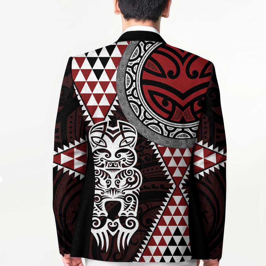 Red Aotearoa Niho Taniwha Blazer Maori Mythology Tooth - Taniko Motifs LT14 - Polynesian Pride