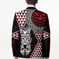 Red Aotearoa Niho Taniwha Blazer Maori Mythology Tooth - Taniko Motifs LT14 - Polynesian Pride