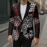 Red Aotearoa Niho Taniwha Blazer Maori Mythology Tooth - Taniko Motifs LT14 - Polynesian Pride