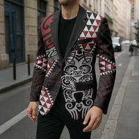 Red Aotearoa Niho Taniwha Blazer Maori Mythology Tooth - Taniko Motifs LT14 - Polynesian Pride