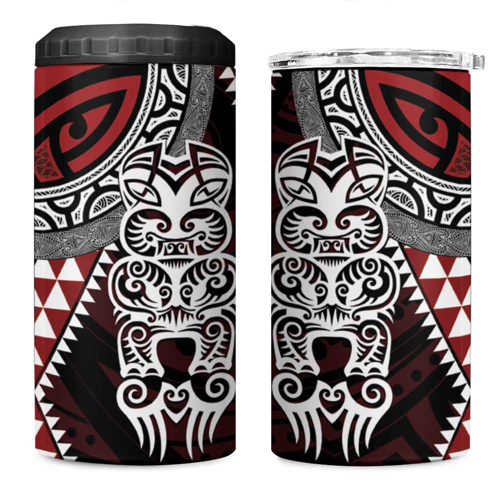 Red Aotearoa Niho Taniwha 4 in 1 Can Cooler Tumbler Maori Mythology Tooth - Taniko Motifs LT14 One Size: 16 oz Red - Polynesian Pride