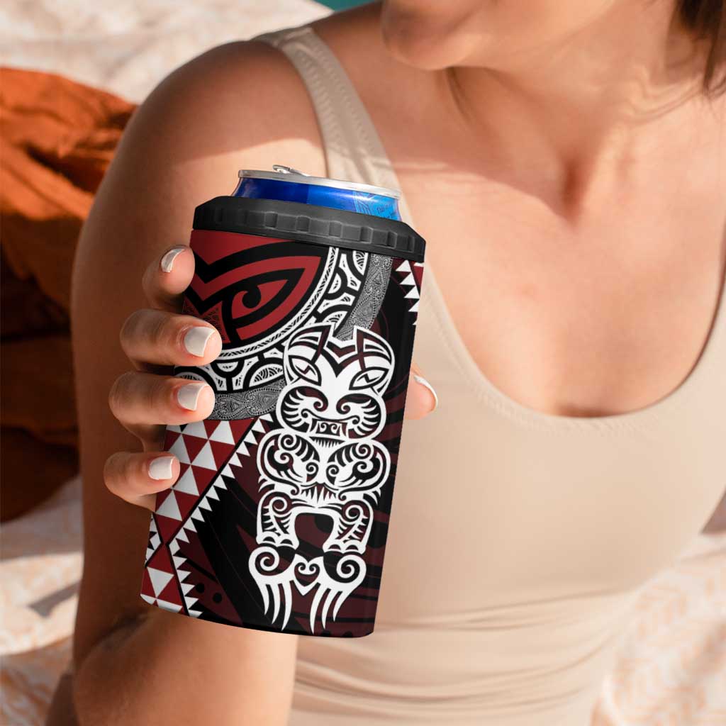 Red Aotearoa Niho Taniwha 4 in 1 Can Cooler Tumbler Maori Mythology Tooth - Taniko Motifs LT14 - Polynesian Pride