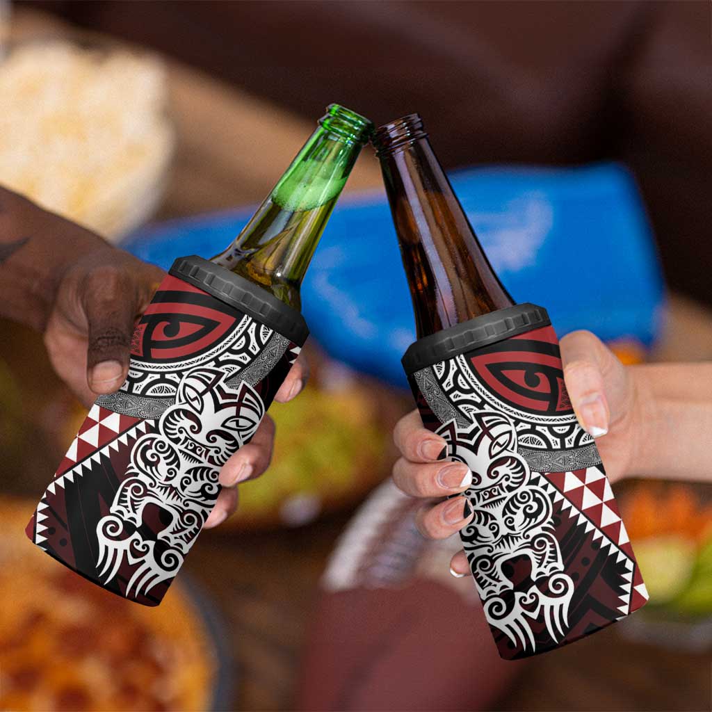 Red Aotearoa Niho Taniwha 4 in 1 Can Cooler Tumbler Maori Mythology Tooth - Taniko Motifs LT14 - Polynesian Pride