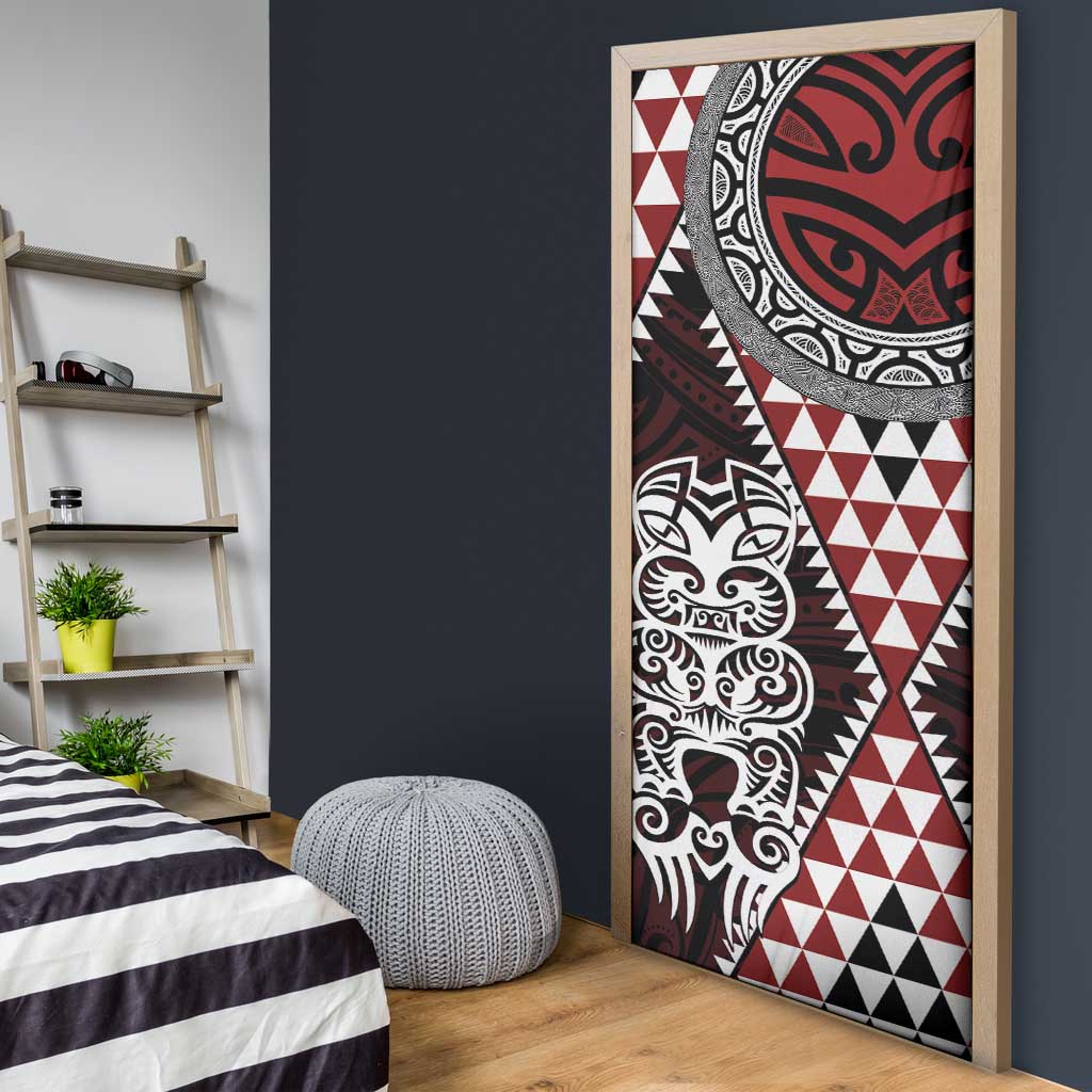 Red Aotearoa Niho Taniwha Door Cover Maori Mythology Tooth - Taniko Motifs - Polynesian Pride