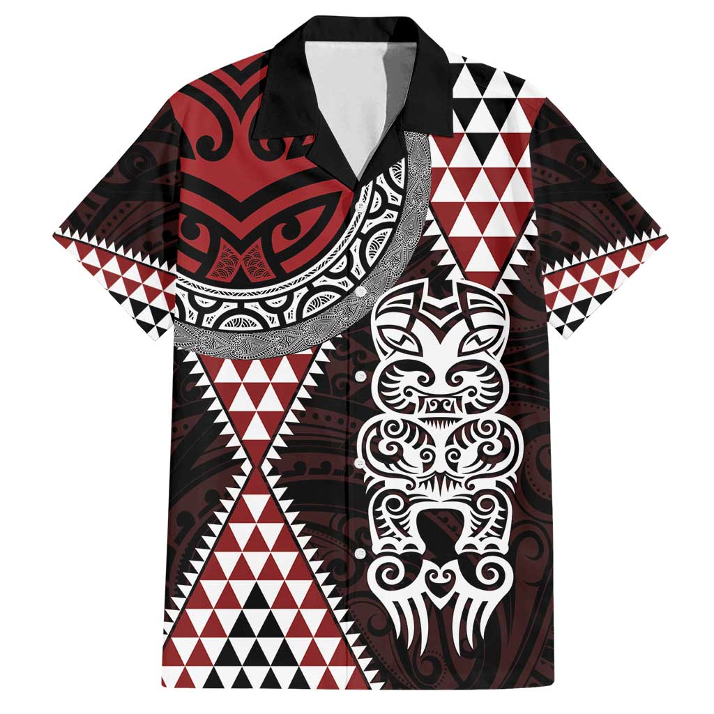 Red Aotearoa Niho Taniwha Family Matching Long Sleeve Bodycon Dress and Hawaiian Shirt Maori Mythology Tooth - Taniko Motifs LT14 Dad's Shirt - Short Sleeve Red - Polynesian Pride