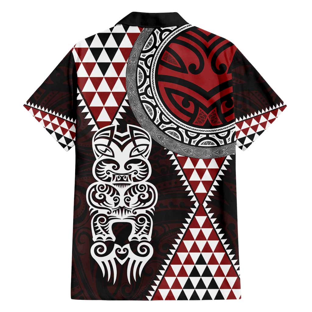 Red Aotearoa Niho Taniwha Family Matching Long Sleeve Bodycon Dress and Hawaiian Shirt Maori Mythology Tooth - Taniko Motifs LT14 - Polynesian Pride