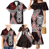 Red Aotearoa Niho Taniwha Family Matching Mermaid Dress and Hawaiian Shirt Maori Mythology Tooth - Taniko Motifs LT14 - Polynesian Pride