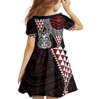 Red Aotearoa Niho Taniwha Family Matching Short Sleeve Bodycon Dress and Hawaiian Shirt Maori Mythology Tooth - Taniko Motifs LT14 - Polynesian Pride