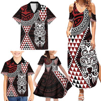 Red Aotearoa Niho Taniwha Family Matching Summer Maxi Dress and Hawaiian Shirt Maori Mythology Tooth - Taniko Motifs LT14 - Polynesian Pride