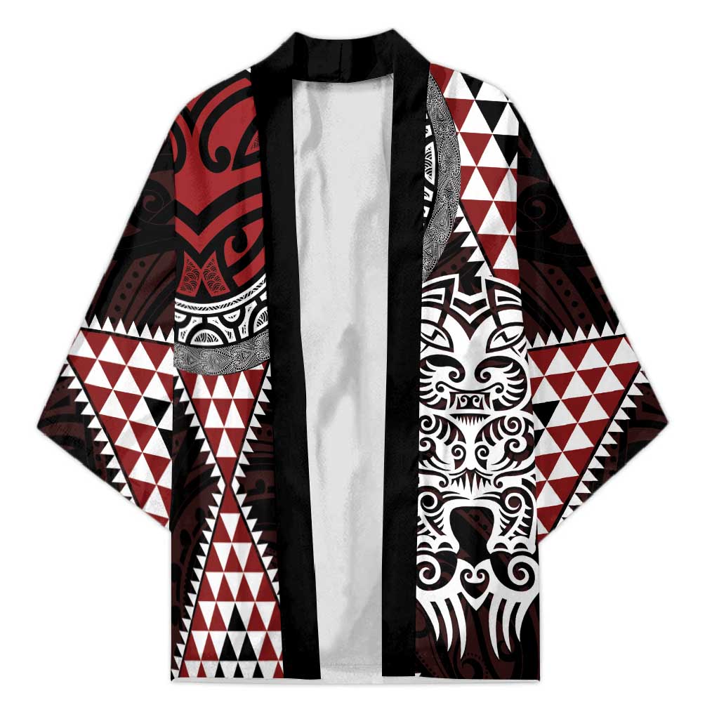 Red Aotearoa Niho Taniwha Kimono Maori Mythology Tooth - Taniko Motifs - Polynesian Pride