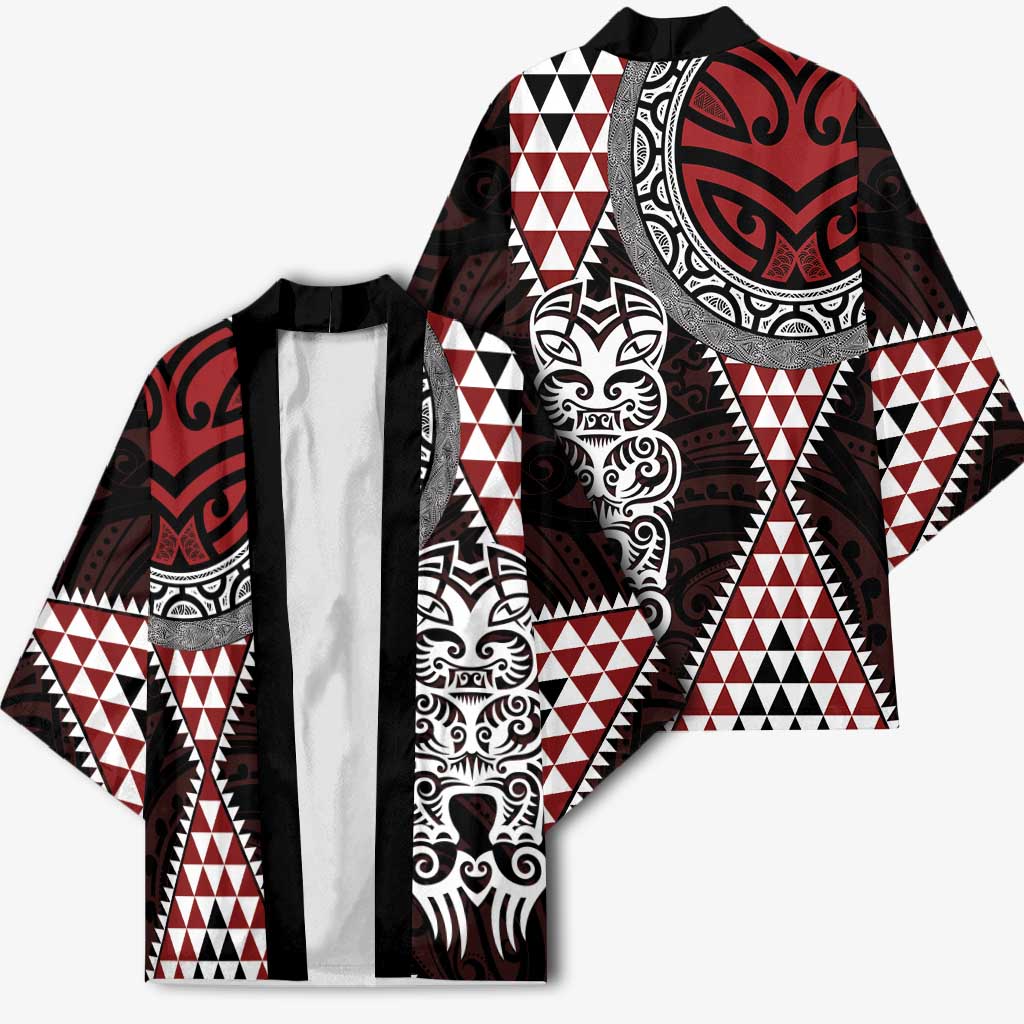 Red Aotearoa Niho Taniwha Kimono Maori Mythology Tooth - Taniko Motifs - Polynesian Pride