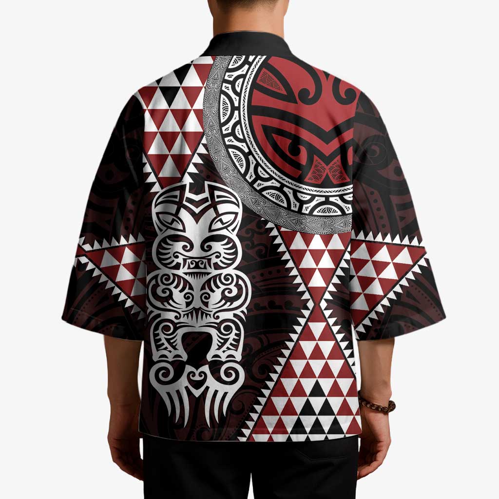 Red Aotearoa Niho Taniwha Kimono Maori Mythology Tooth - Taniko Motifs - Polynesian Pride