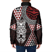 Red Aotearoa Niho Taniwha Padded Jacket Maori Mythology Tooth - Taniko Motifs - Polynesian Pride