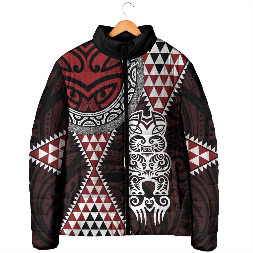 Red Aotearoa Niho Taniwha Padded Jacket Maori Mythology Tooth - Taniko Motifs - Polynesian Pride