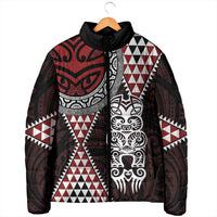 Red Aotearoa Niho Taniwha Padded Jacket Maori Mythology Tooth - Taniko Motifs - Polynesian Pride