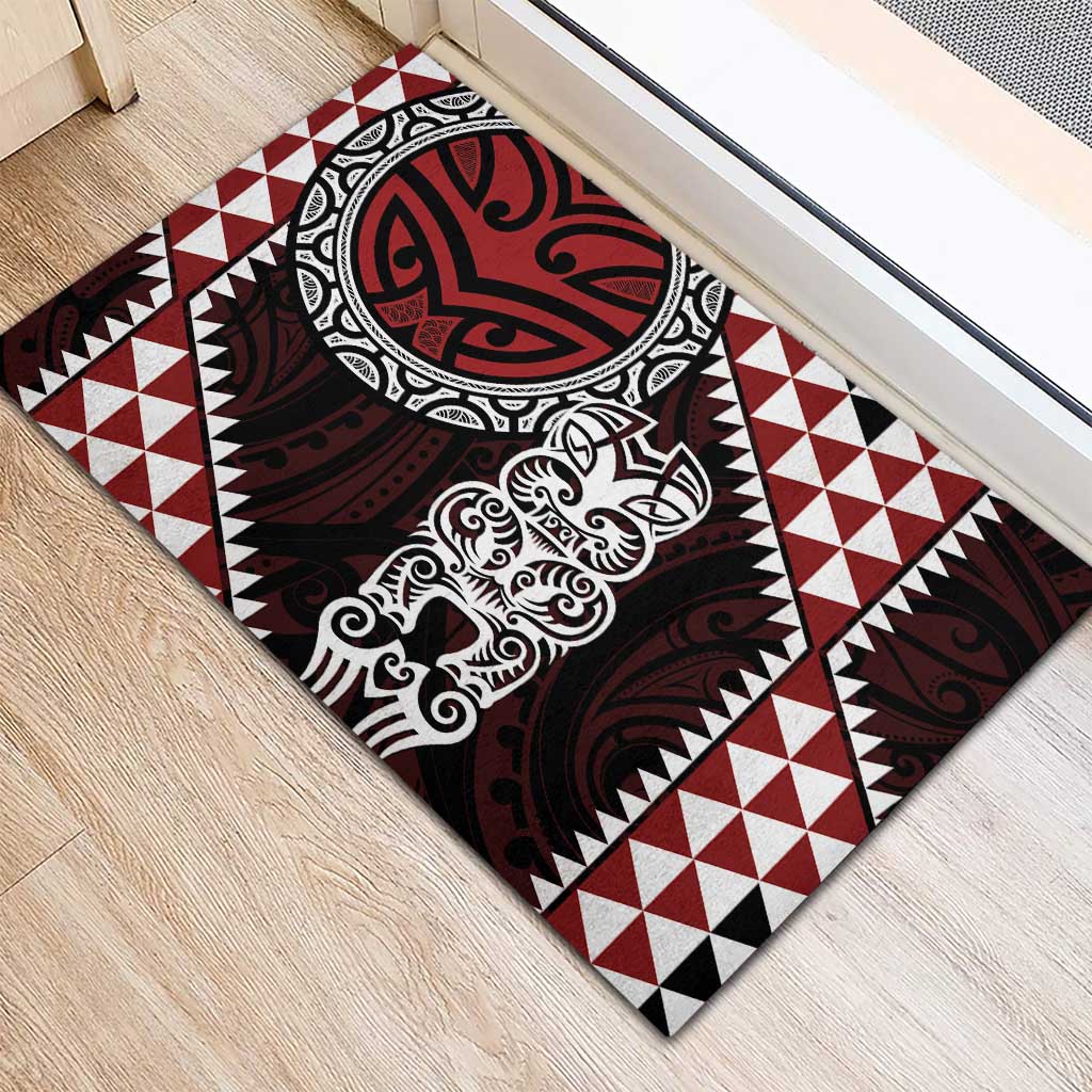 Red Aotearoa Niho Taniwha Rubber Doormat Maori Mythology Tooth - Taniko Motifs