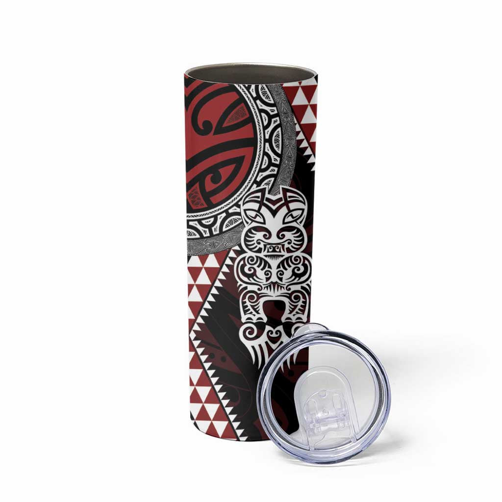 Red Aotearoa Niho Taniwha Skinny Tumbler Maori Mythology Tooth - Taniko Motifs LT14 - Polynesian Pride