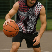 Red Aotearoa Niho Taniwha Sleeveless Hoodie Maori Mythology Tooth - Taniko Motifs - Polynesian Pride