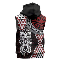 Red Aotearoa Niho Taniwha Sleeveless Zip Hoodie Maori Mythology Tooth - Taniko Motifs LT14 - Polynesian Pride