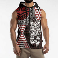 Red Aotearoa Niho Taniwha Sleeveless Zip Hoodie Maori Mythology Tooth - Taniko Motifs LT14 - Polynesian Pride