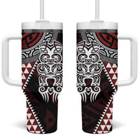 Red Aotearoa Niho Taniwha Tumbler With Handle Maori Mythology Tooth - Taniko Motifs LT14 One Size: 40 oz Red - Polynesian Pride
