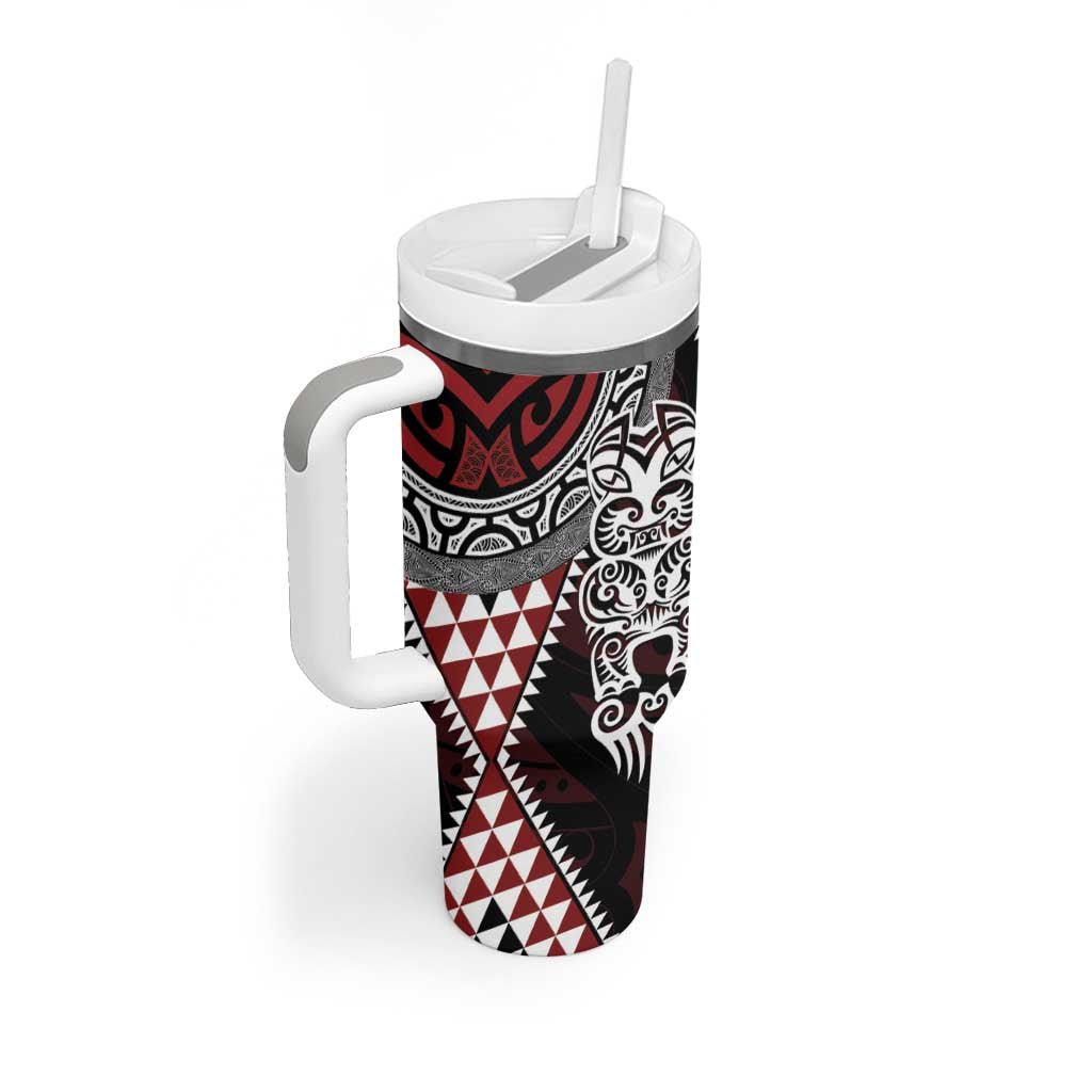 Red Aotearoa Niho Taniwha Tumbler With Handle Maori Mythology Tooth - Taniko Motifs LT14 - Polynesian Pride