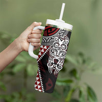 Red Aotearoa Niho Taniwha Tumbler With Handle Maori Mythology Tooth - Taniko Motifs LT14 - Polynesian Pride