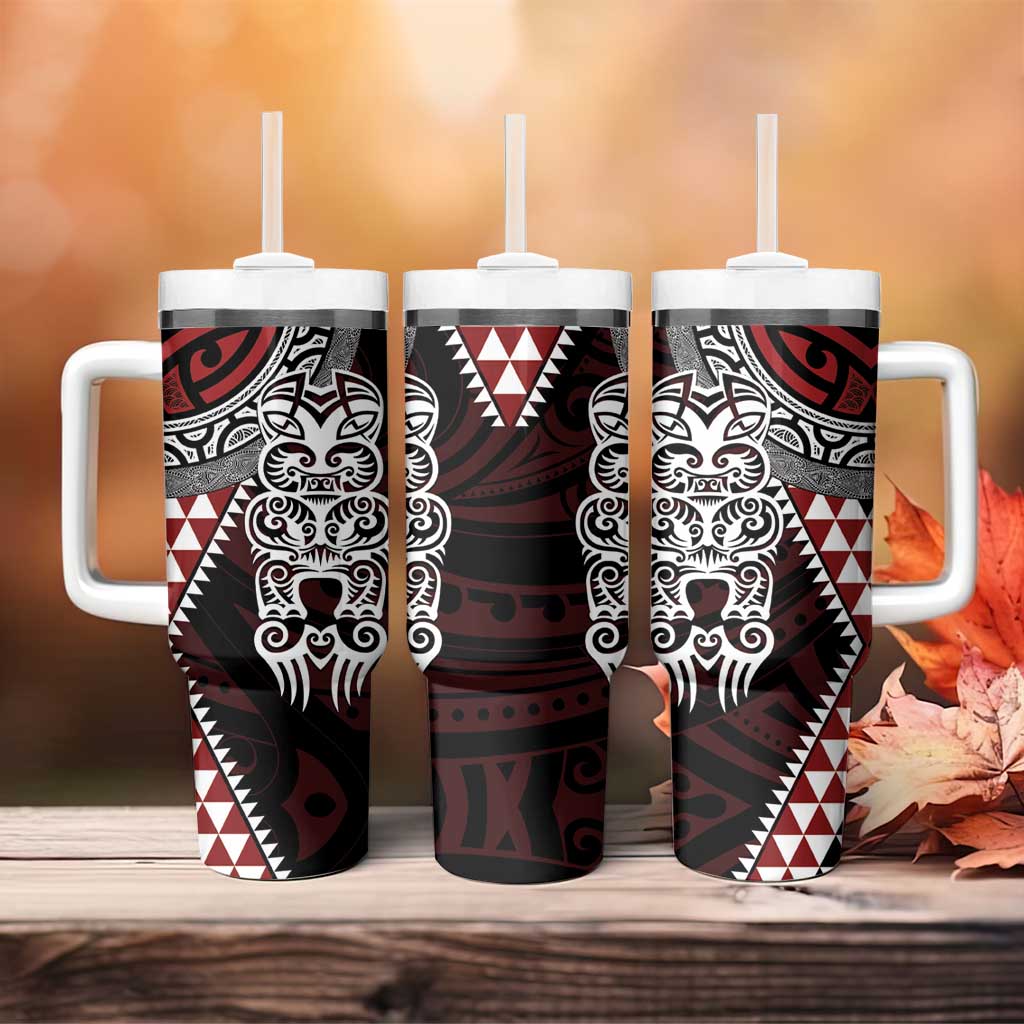 Red Aotearoa Niho Taniwha Tumbler With Handle Maori Mythology Tooth - Taniko Motifs LT14 - Polynesian Pride