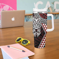 Red Aotearoa Niho Taniwha Tumbler With Handle Maori Mythology Tooth - Taniko Motifs LT14 - Polynesian Pride
