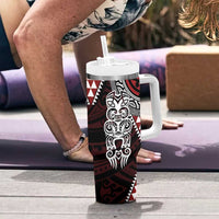 Red Aotearoa Niho Taniwha Tumbler With Handle Maori Mythology Tooth - Taniko Motifs LT14 - Polynesian Pride