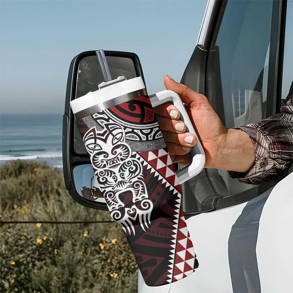 Red Aotearoa Niho Taniwha Tumbler With Handle Maori Mythology Tooth - Taniko Motifs LT14 - Polynesian Pride