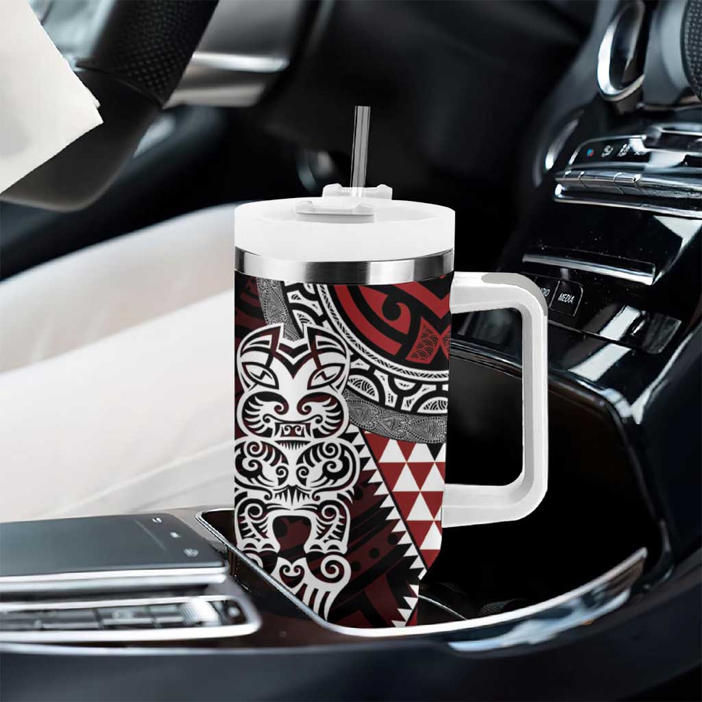 Red Aotearoa Niho Taniwha Tumbler With Handle Maori Mythology Tooth - Taniko Motifs LT14 - Polynesian Pride