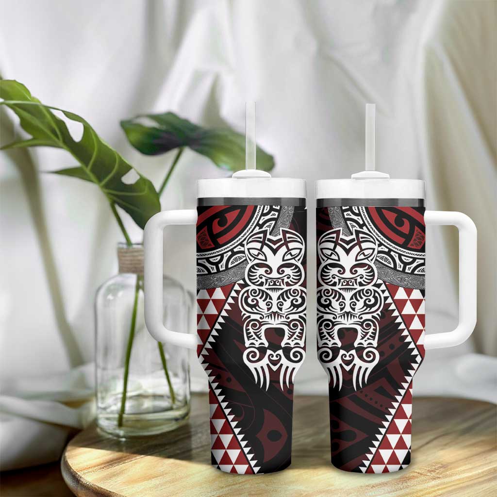 Red Aotearoa Niho Taniwha Tumbler With Handle Maori Mythology Tooth - Taniko Motifs LT14 - Polynesian Pride