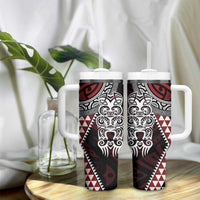 Red Aotearoa Niho Taniwha Tumbler With Handle Maori Mythology Tooth - Taniko Motifs LT14 - Polynesian Pride