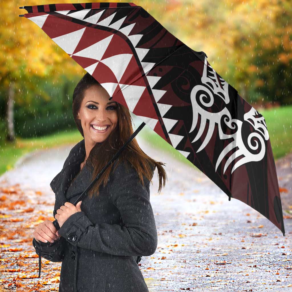 Red Aotearoa Niho Taniwha Umbrella Maori Mythology Tooth - Taniko Motifs - Polynesian Pride
