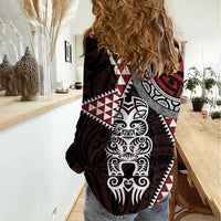 Red Aotearoa Niho Taniwha Women Casual Shirt Maori Mythology Tooth - Taniko Motifs LT14 - Polynesian Pride