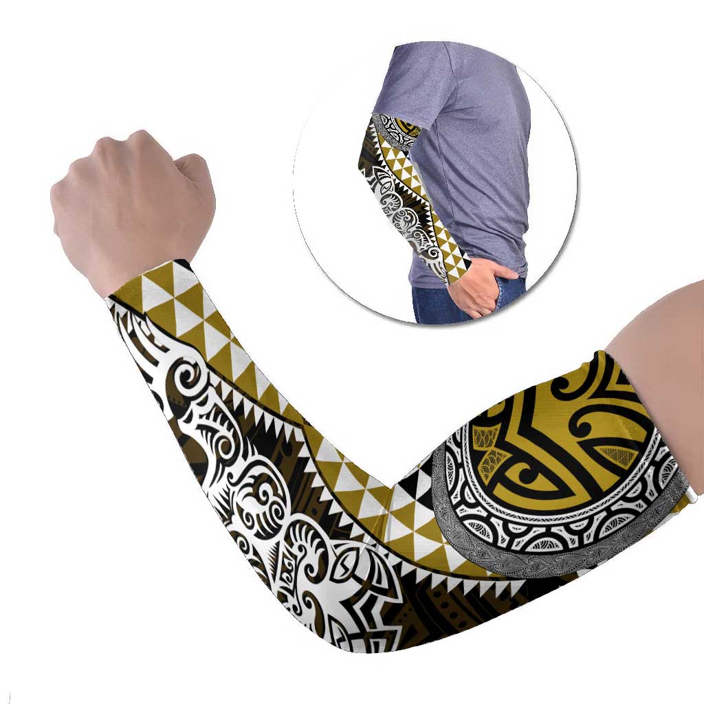 Yellow Aotearoa Niho Taniwha Arm Sleeves Maori Mythology Tooth - Taniko Motifs LT14 Set of 2 Yellow - Polynesian Pride