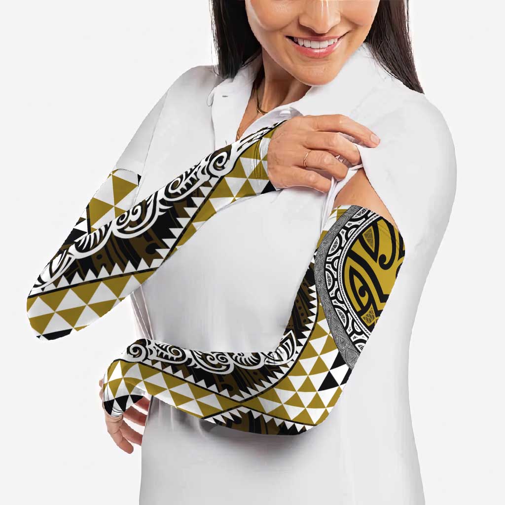 Yellow Aotearoa Niho Taniwha Arm Sleeves Maori Mythology Tooth - Taniko Motifs LT14 - Polynesian Pride