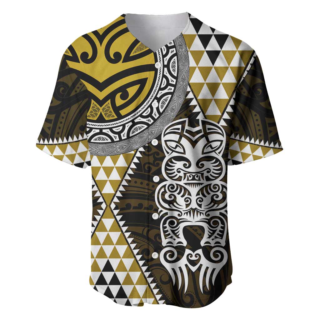 Yellow Aotearoa Niho Taniwha Baseball Jersey Maori Mythology Tooth - Taniko Motifs LT14 Yellow - Polynesian Pride