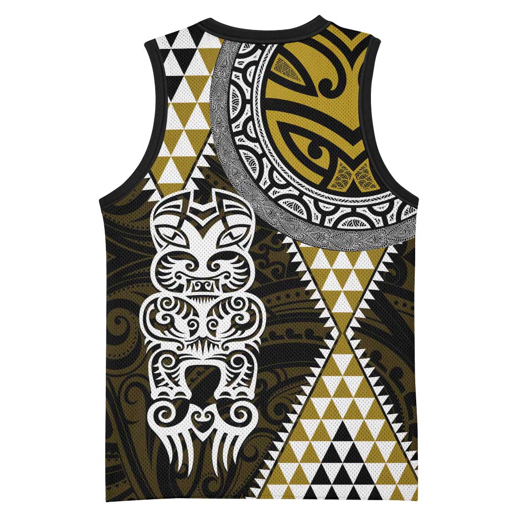 Yellow Aotearoa Niho Taniwha Basketball Jersey Maori Mythology Tooth - Taniko Motifs - Polynesian Pride