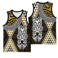 Yellow Aotearoa Niho Taniwha Basketball Jersey Maori Mythology Tooth - Taniko Motifs - Polynesian Pride