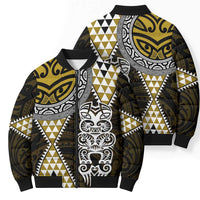 Yellow Aotearoa Niho Taniwha Bomber Puffer Jacket Maori Mythology Tooth - Taniko Motifs - Polynesian Pride