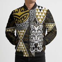 Yellow Aotearoa Niho Taniwha Bomber Puffer Jacket Maori Mythology Tooth - Taniko Motifs - Polynesian Pride