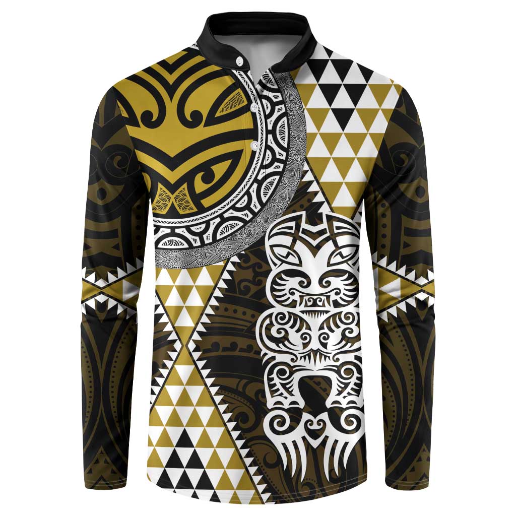 Yellow Aotearoa Niho Taniwha Button Sweatshirt Maori Mythology Tooth - Taniko Motifs LT14 Yellow - Polynesian Pride