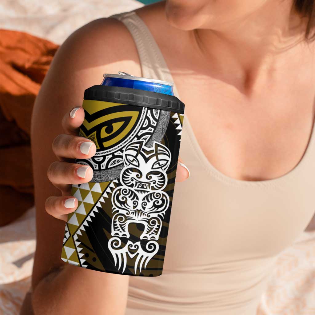 Yellow Aotearoa Niho Taniwha 4 in 1 Can Cooler Tumbler Maori Mythology Tooth - Taniko Motifs LT14 - Polynesian Pride