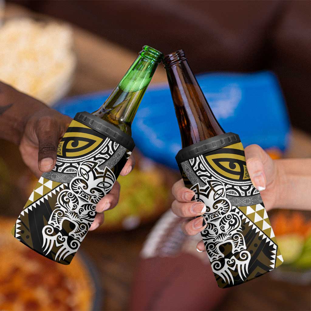 Yellow Aotearoa Niho Taniwha 4 in 1 Can Cooler Tumbler Maori Mythology Tooth - Taniko Motifs LT14 - Polynesian Pride