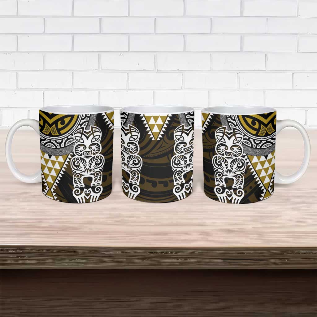 Yellow Aotearoa Niho Taniwha Ceramic Mug Maori Mythology Tooth - Taniko Motifs - Polynesian Pride