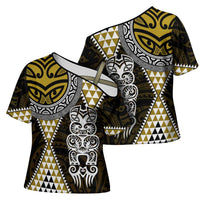 Yellow Aotearoa Niho Taniwha Cross Shoulder Shirt Maori Mythology Tooth - Taniko Motifs - Polynesian Pride