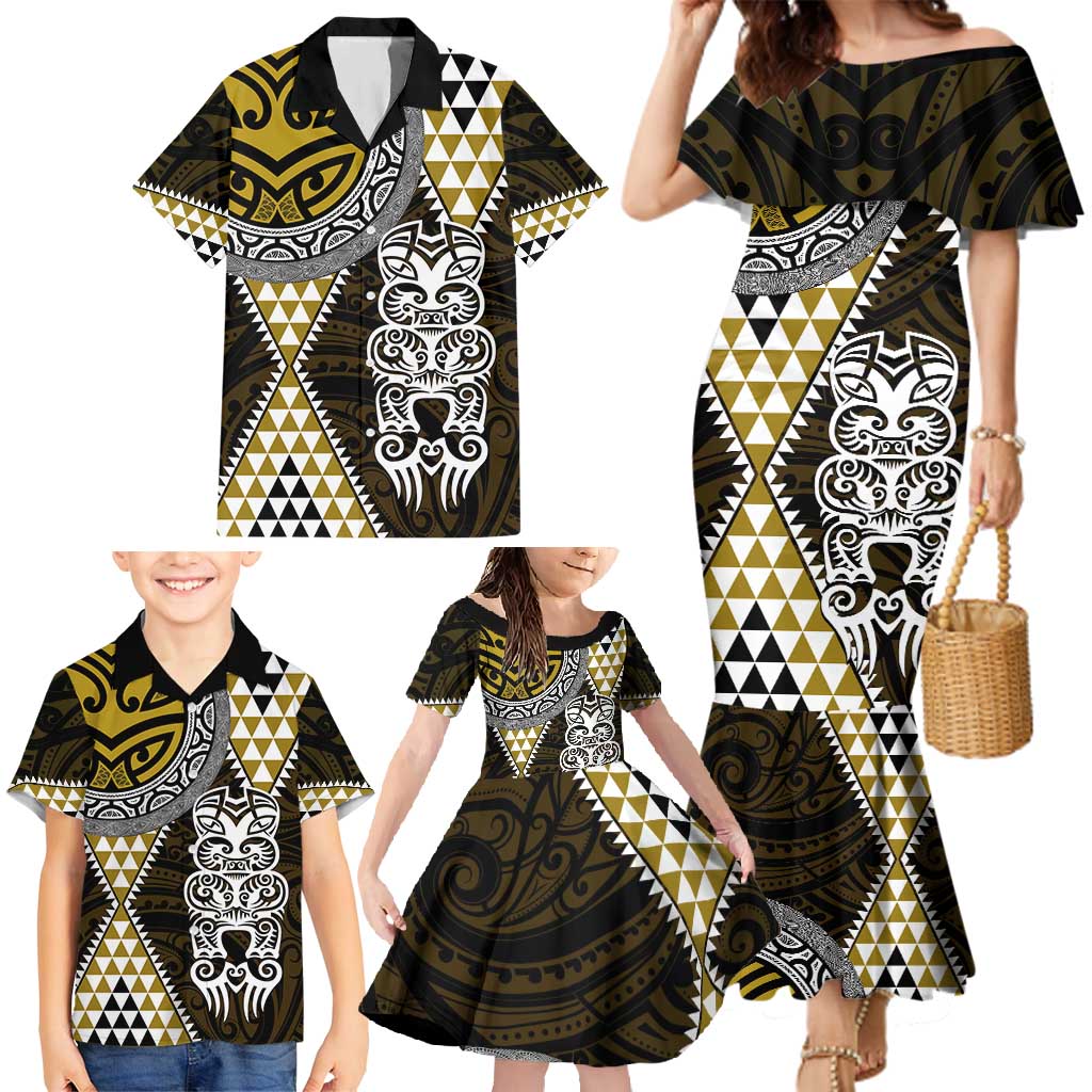 Yellow Aotearoa Niho Taniwha Family Matching Mermaid Dress and Hawaiian Shirt Maori Mythology Tooth - Taniko Motifs LT14 - Polynesian Pride